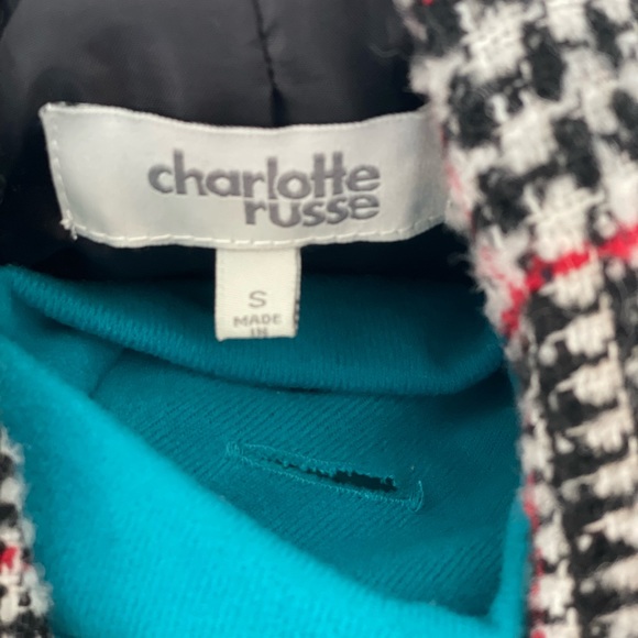 Brand new Charlotte russe Red black and white plaid bomber jacket, size S - Picture 3 of 7